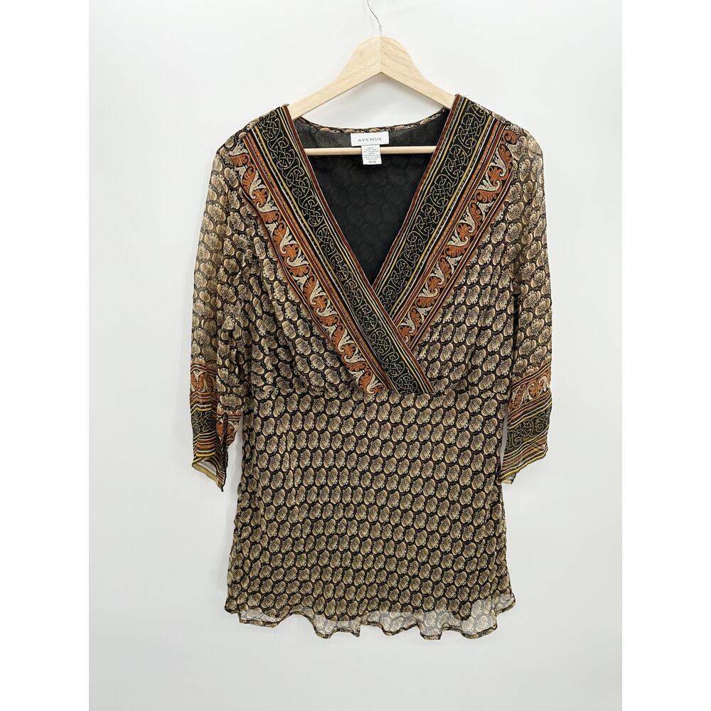 Avenue Blouse Women Large 14/16 Gold Black Witchy Goth Whimsigoth Top Fall Flowy